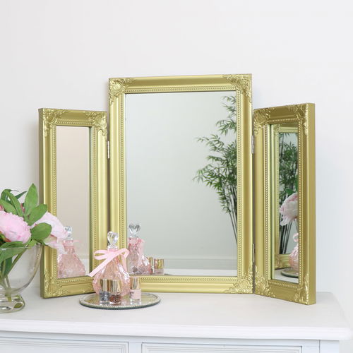 Ornate Gold Triple Dressing Table Mirror 55cm x 74cm 