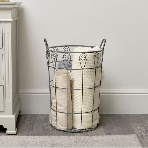 Ornate Rustic Grey Laundry Storage Basket - 55cm