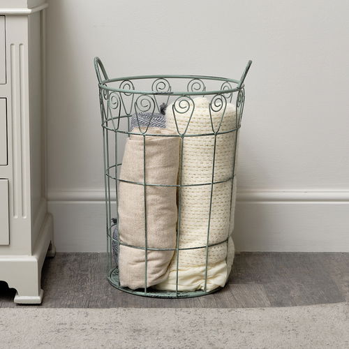 Ornate Rustic Sage Green Laundry Storage Basket - 55cm