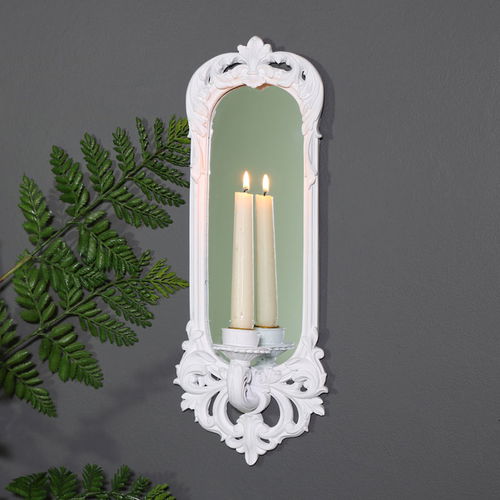 Ornate White Wall Mirror Candle Holder Sconce