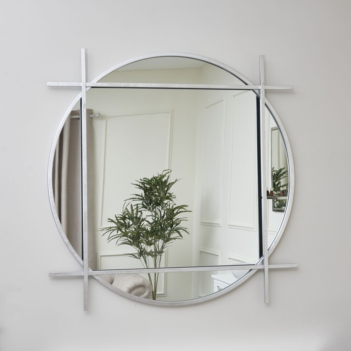 Large Round Silver Wall Mirror 97cm x 97cm 