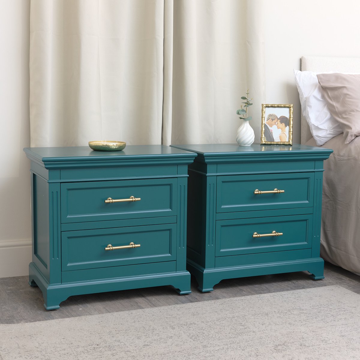 Pair of 2 Drawer Large Teal Bedside Tables