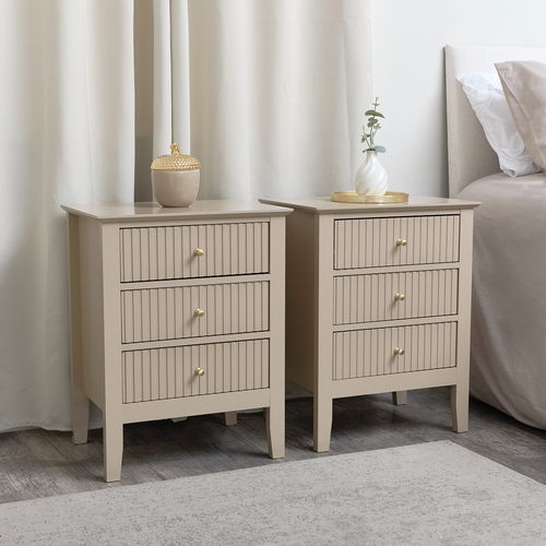 Pair of 3 Drawer Bedside Tables - Hales Tan Range