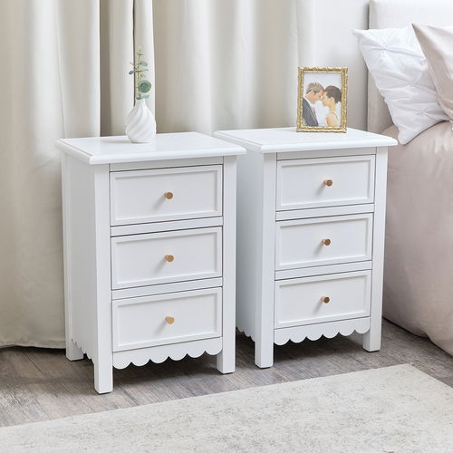 Pair of Scalloped 3 Drawer Bedside Tables  - Staunton White Range