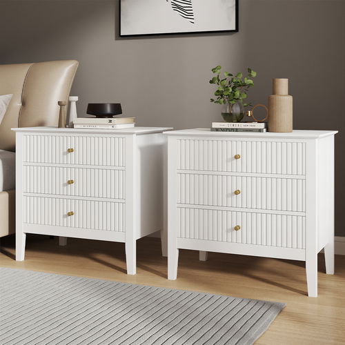 Pair Of Large 3 Drawer Bedside Table - Hales White Range