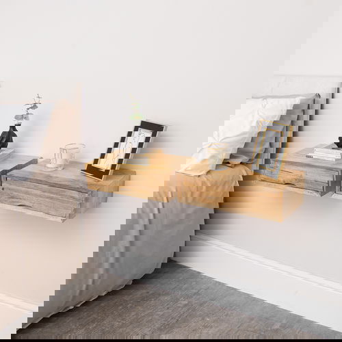 Pair of Natural Wood Textured Wall Mounted Bedside Tables