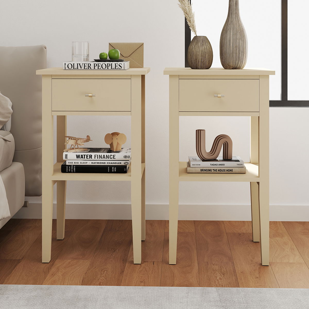 Pair of One Drawer Bedside Table - Abbey Cream Range