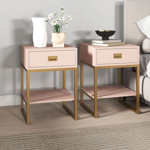 Pair of One Drawer Bedside Tables - Elle Pink Range