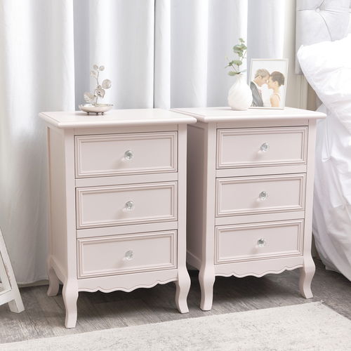 Pair of Pink 3 Drawer Bedside Tables - Victoria Pink Range