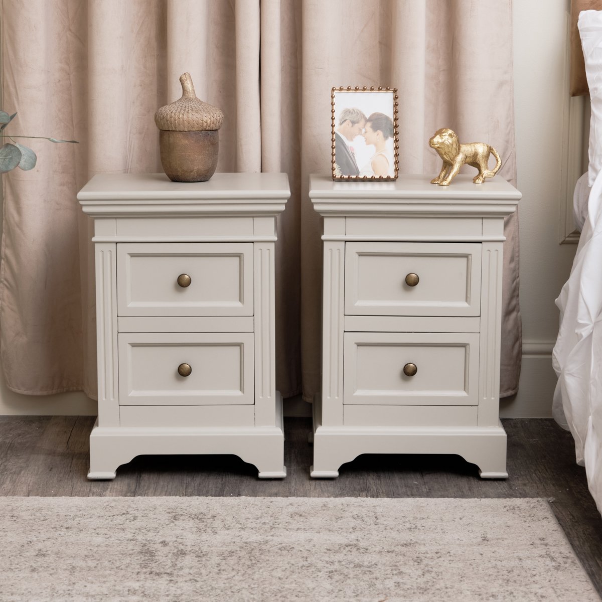 Pair of Taupe-Grey Two Drawer Bedside Tables - Daventry Taupe-Grey Range 