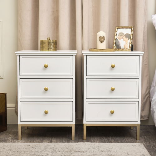 Pair of White Three Drawer Bedside Tables - Aisby White Range