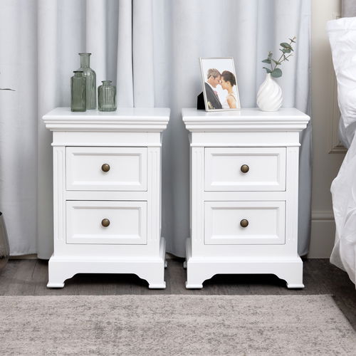 Pair of White Two Drawer Bedside Tables - Daventry White Range 