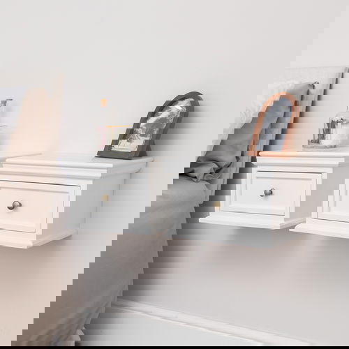 Pair Of White Wall Mounted Bedside Tables - Daventry White Range