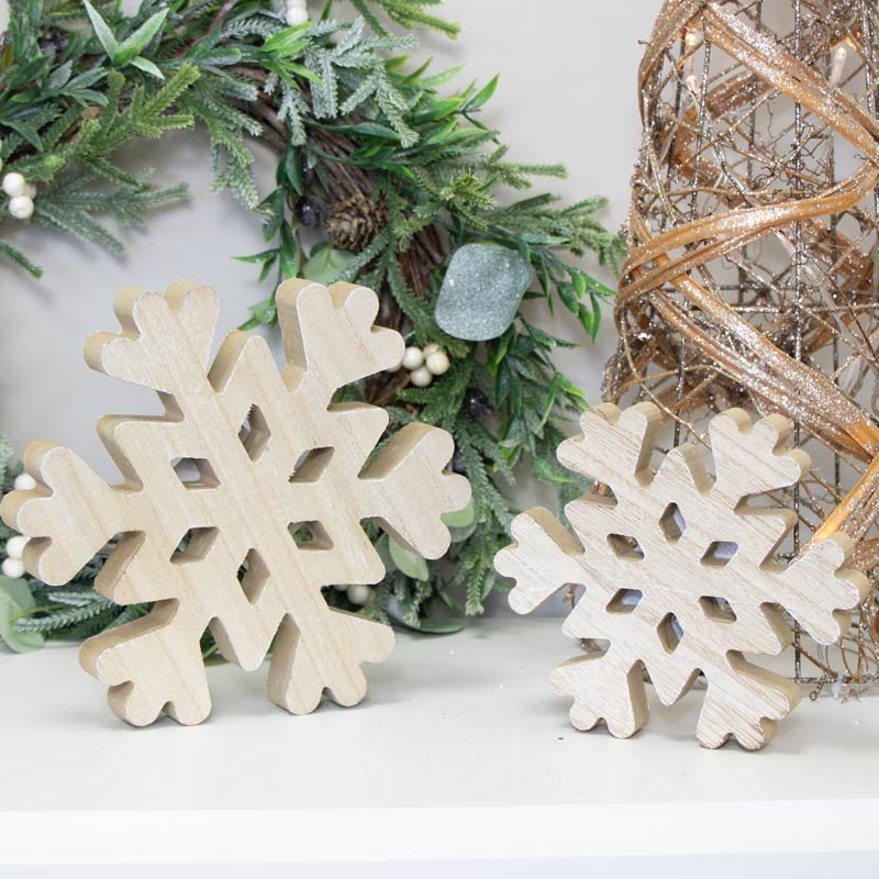 Pair of Wooden Snowflake Ornaments - 20cm