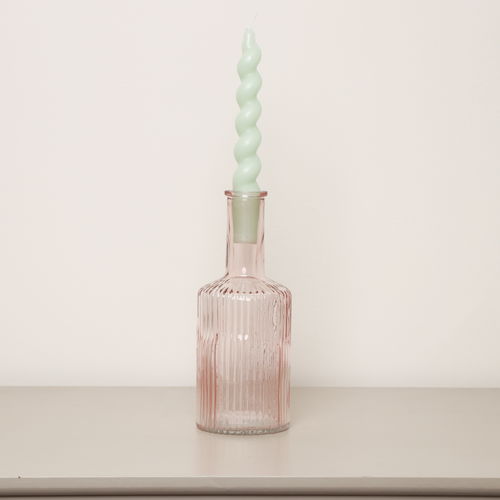 Pale Pink Ribbed Glass Bottle Vase - 20cm