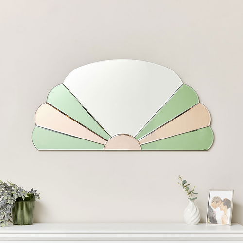 Pink & Green Arched Art Deco Wall Mirror 96xcm x 48cm