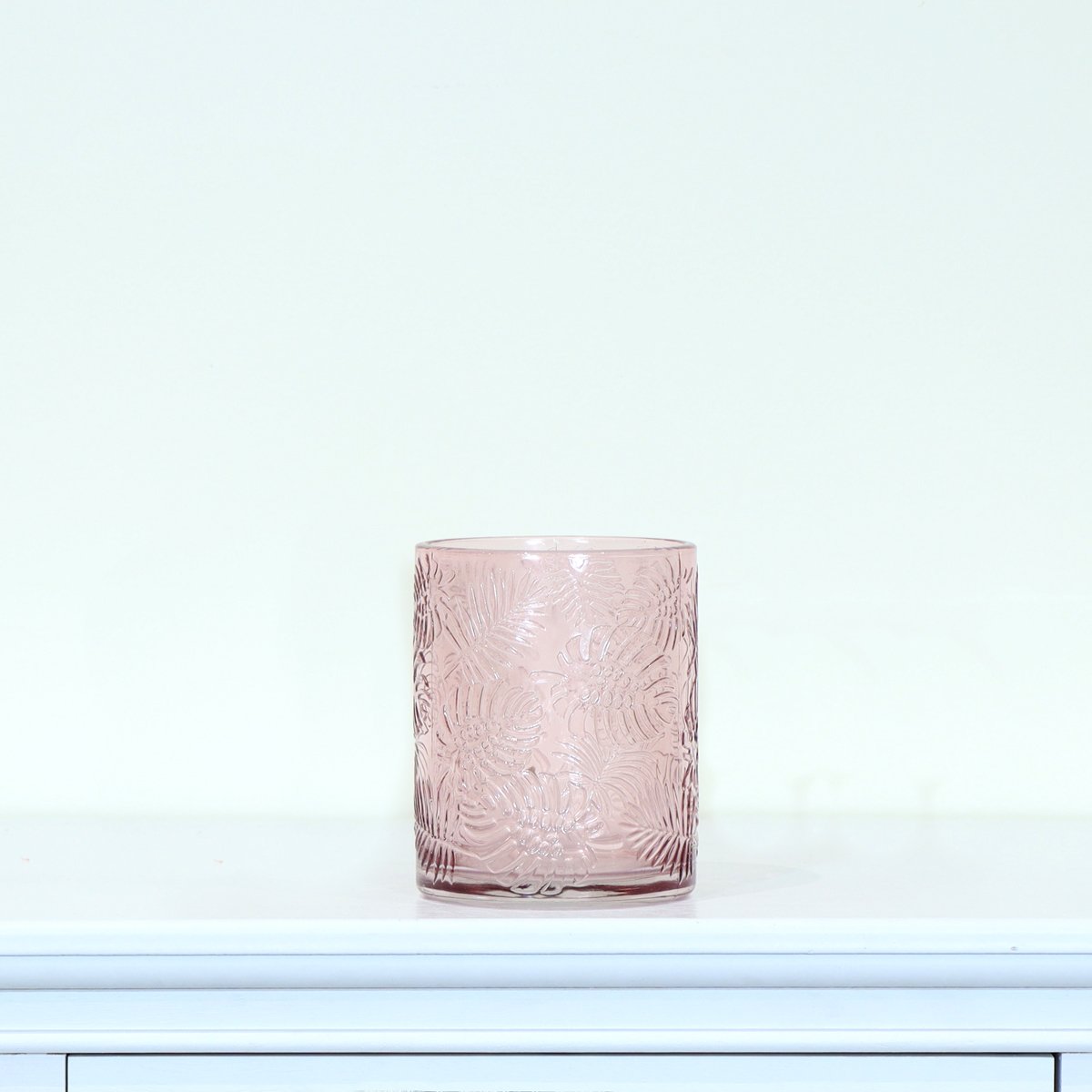 Pink Leaf Embossed Glass Candle Holder
