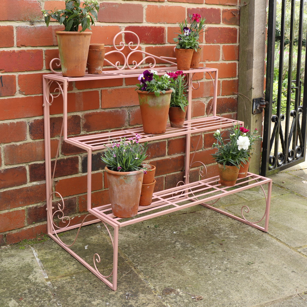 Wrought Iron Tiered Plant Stand Verdigris 3 Tier Ornate Metal Outdoor