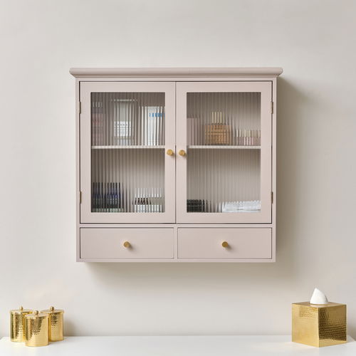 Pink Reeded Glass Wall Cabinet with Drawers