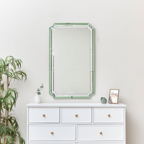 Rectangle Green Glass Art Deco Wall Mirror 60cm x 100cm