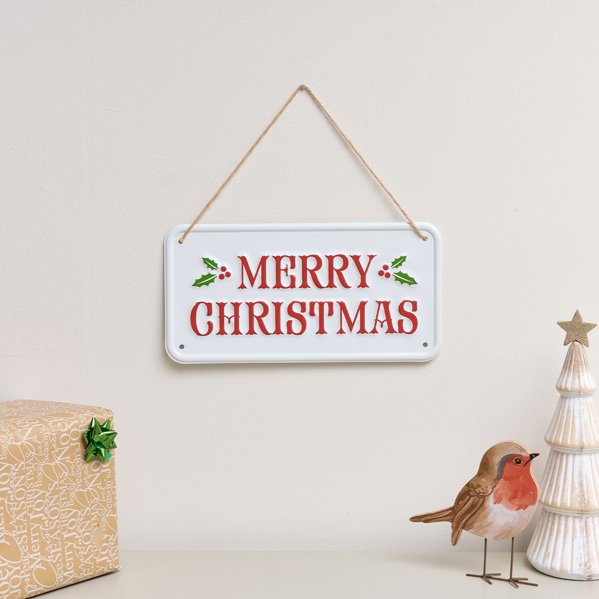 Red, White and Green Merry Christmas Decorative Sign