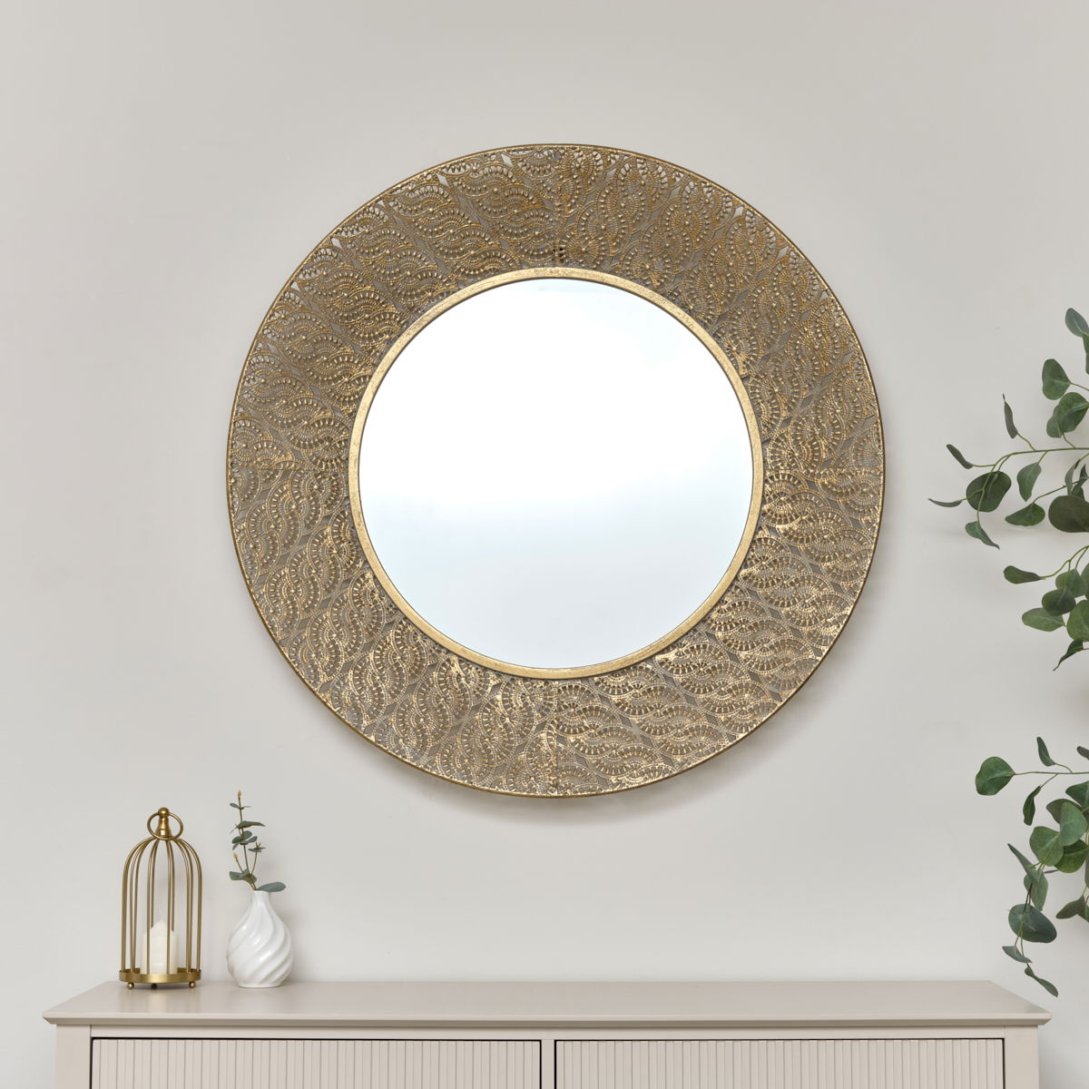 Round Antique Gold Effect Filigree Mirror 90cm x 90cm