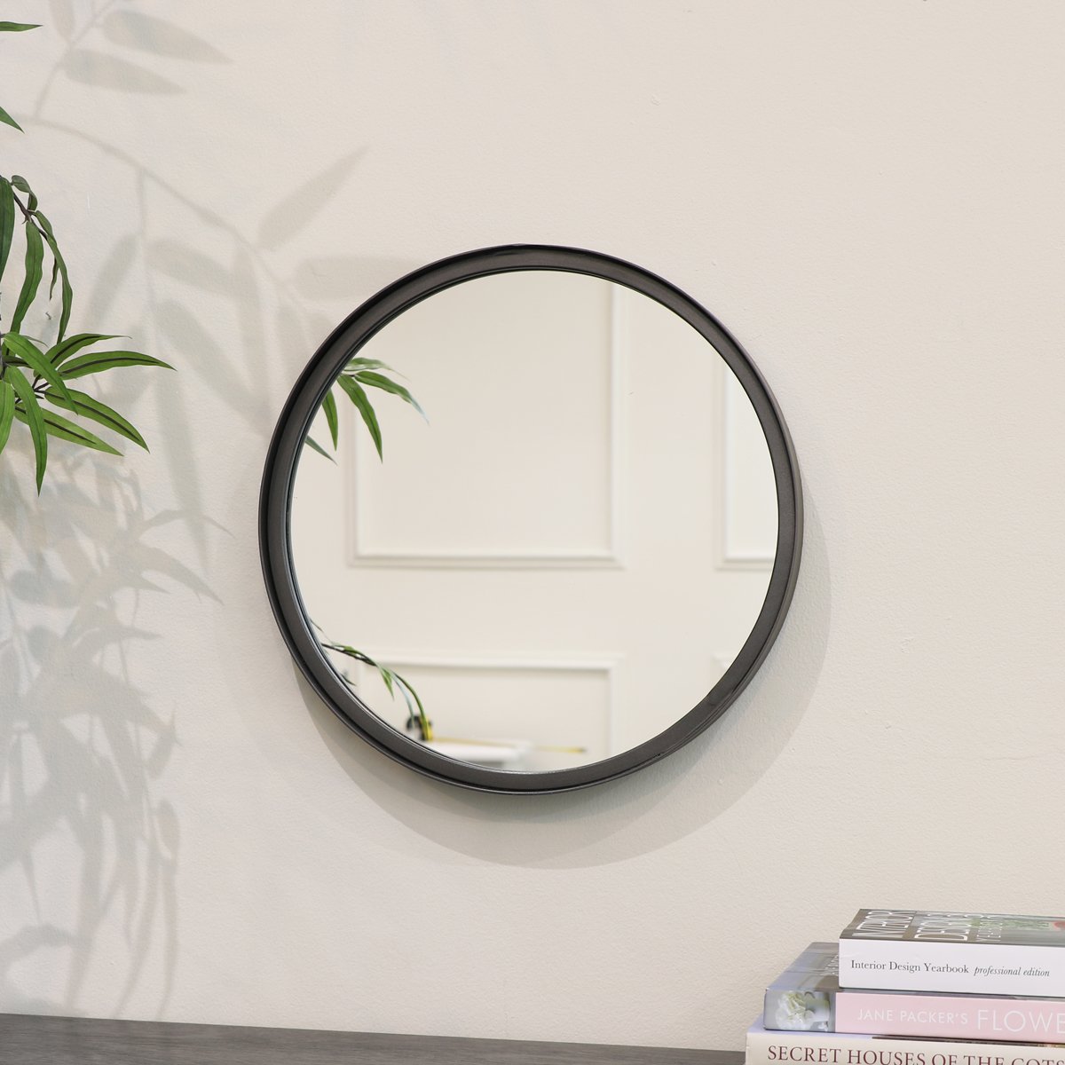 Round Dark Grey Framed Mirror 31cm x 31cm