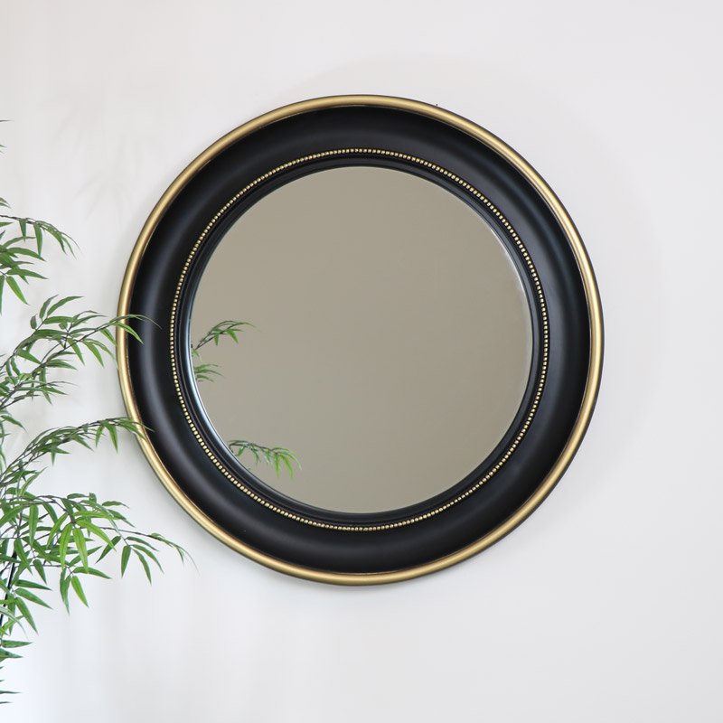 Round Black & Gold Wall Mirror 90cm x 90cm