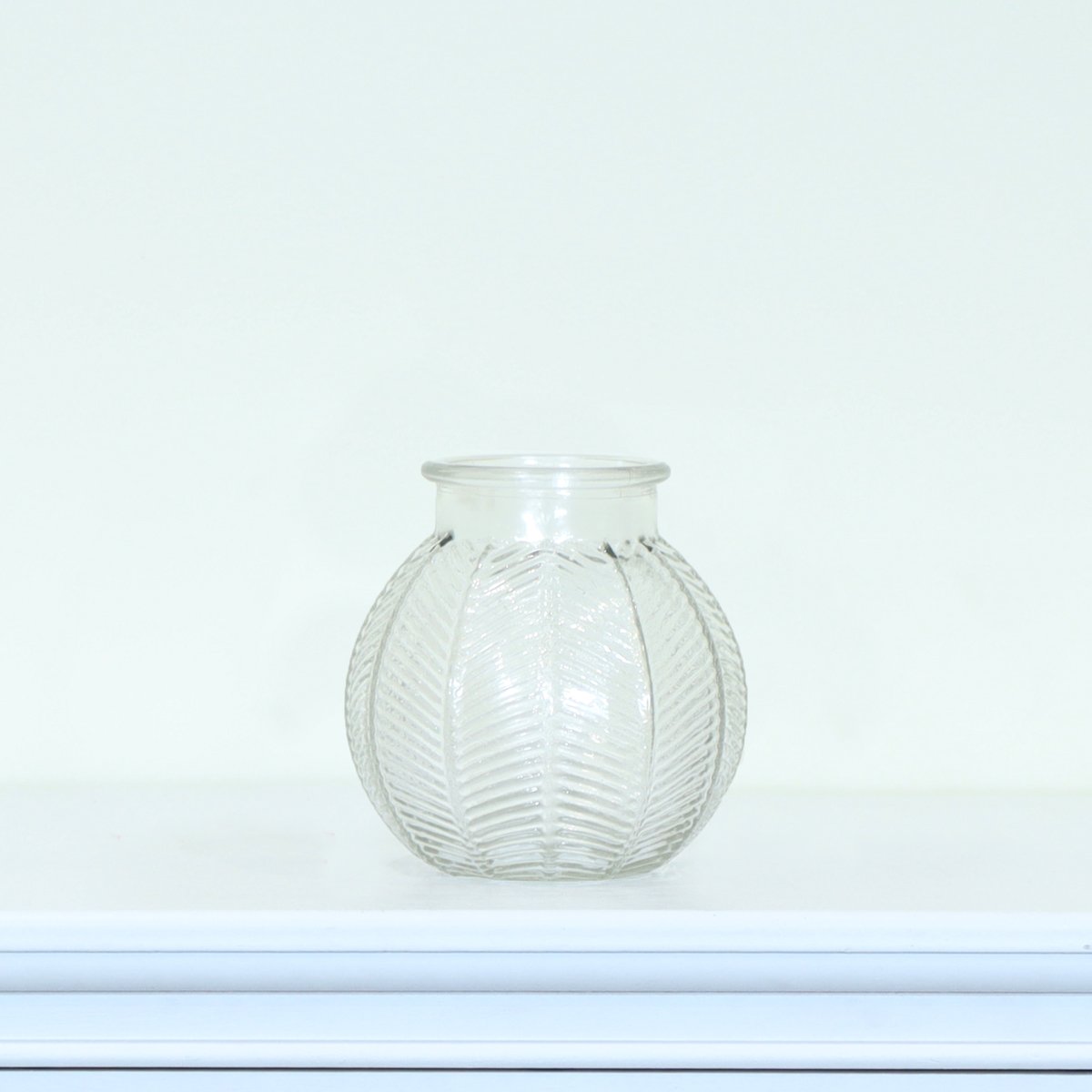 Round Clear Glass Leaf Patterned Vase