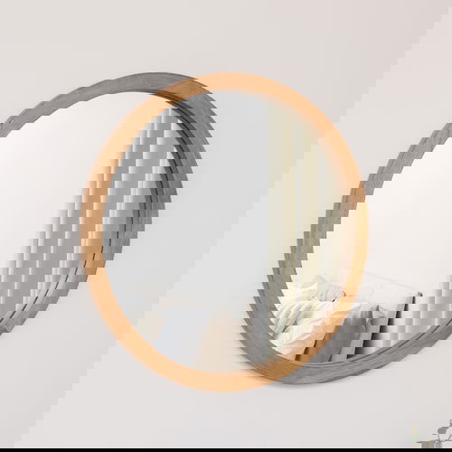 Round Dark Wood Frame Mirror - 55cm