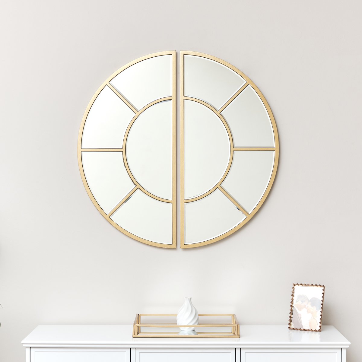 Round Gold 2 Section Window Wall Mirror 80cm x 80cm