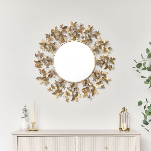 Round Gold Butterfly Mirror