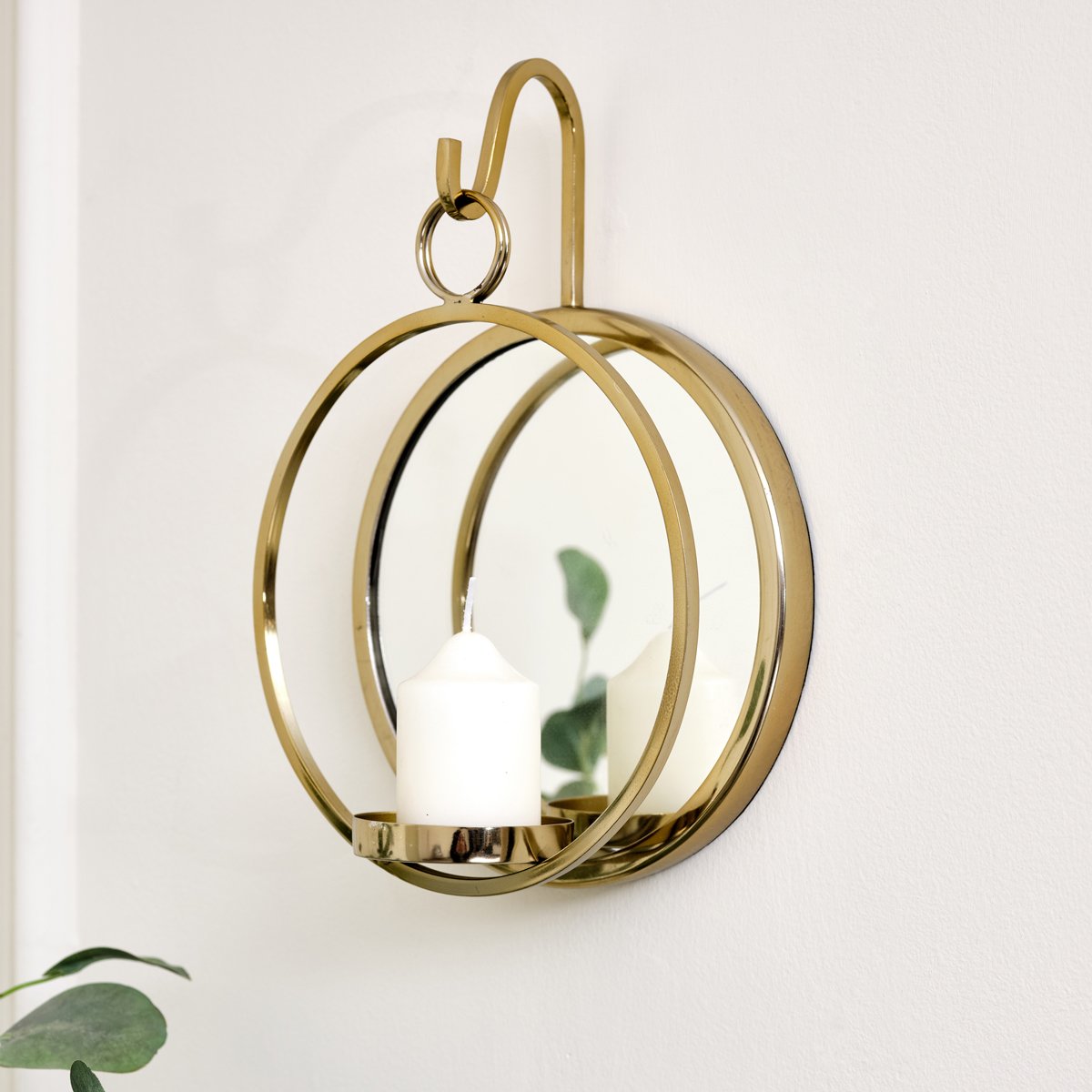 Round Gold Mirrored Wall Candle Sconce
