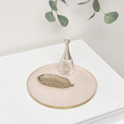 Round Metal Gold & Pink Tray