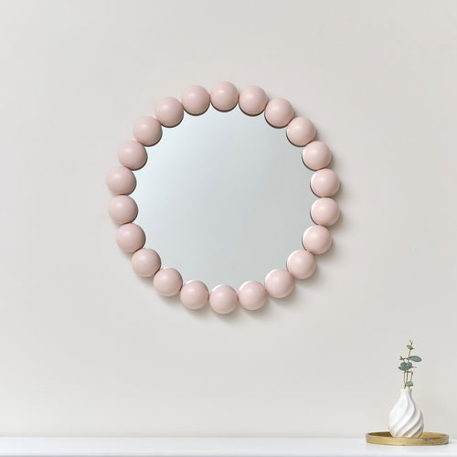 Round Pink Bobble Bobbin Wall Mirror 60cm x 60cm