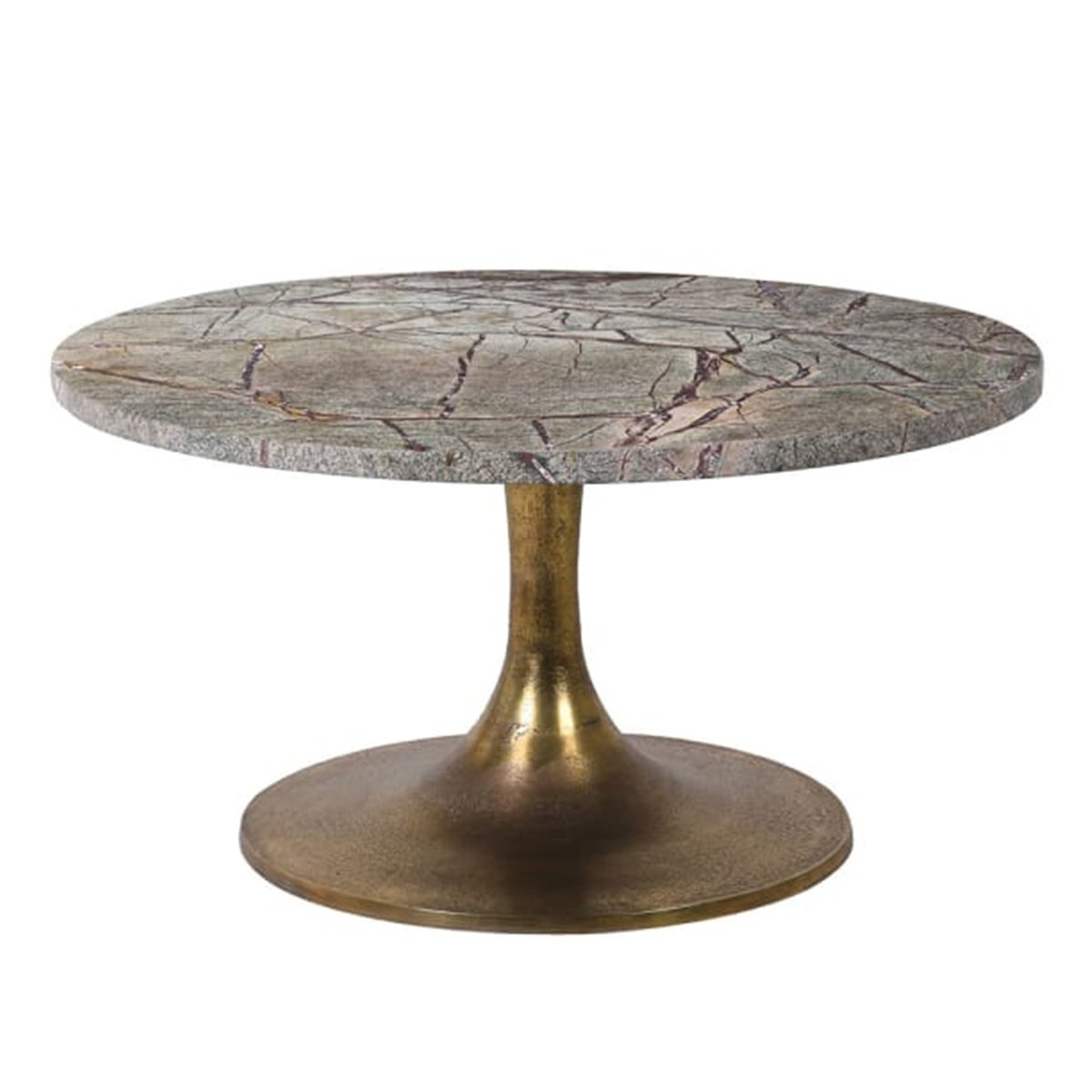 Round Silver and Gold Marble Side Table