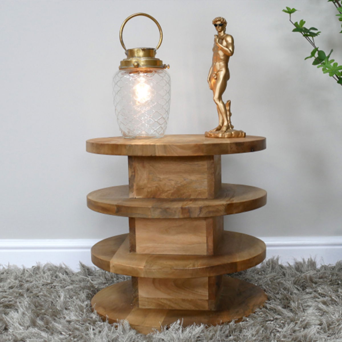 Round Wooden 4 tier Side Table