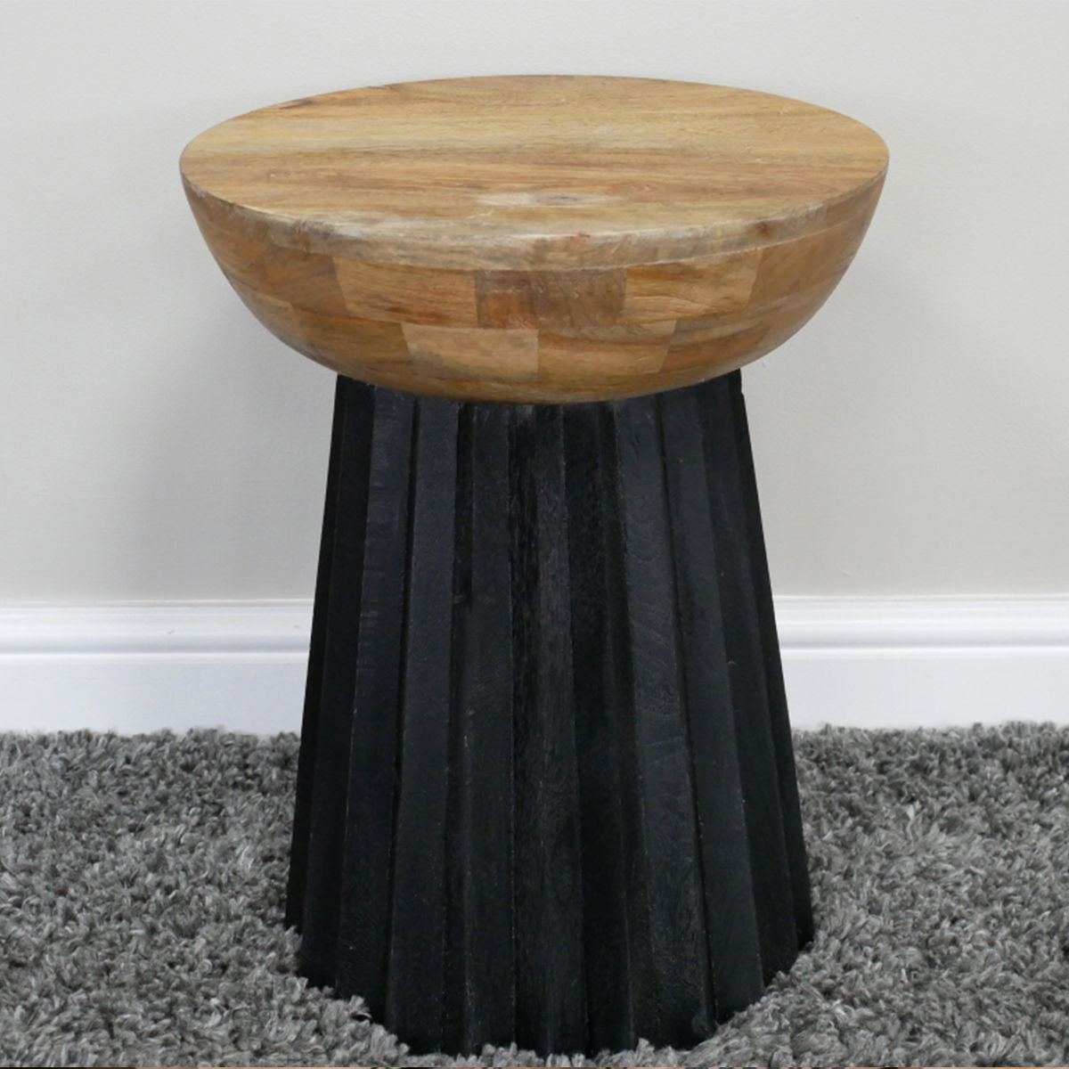 Round Wooden & Black Side Table