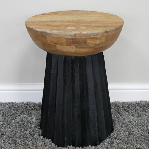Round Wooden & Black Side Table