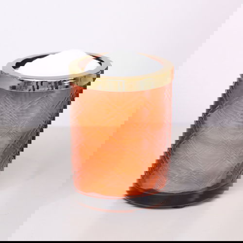 Rust Orange Patterned Glass Bathroom Tumbler with Gold Rim