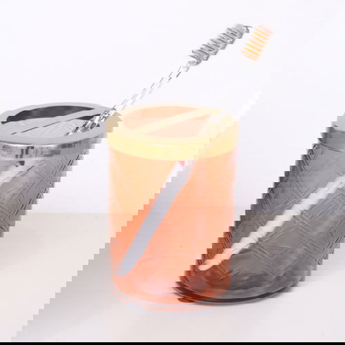 Rust Orange Patterned Glass Toothbrush Holder with Gold Rim 