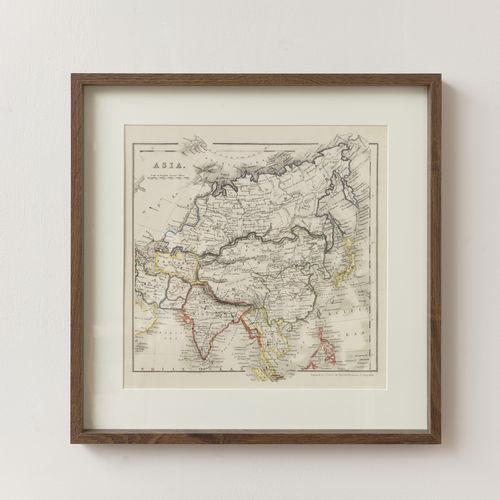 Rustic Asia Map Print Framed Wall Art - 40cm