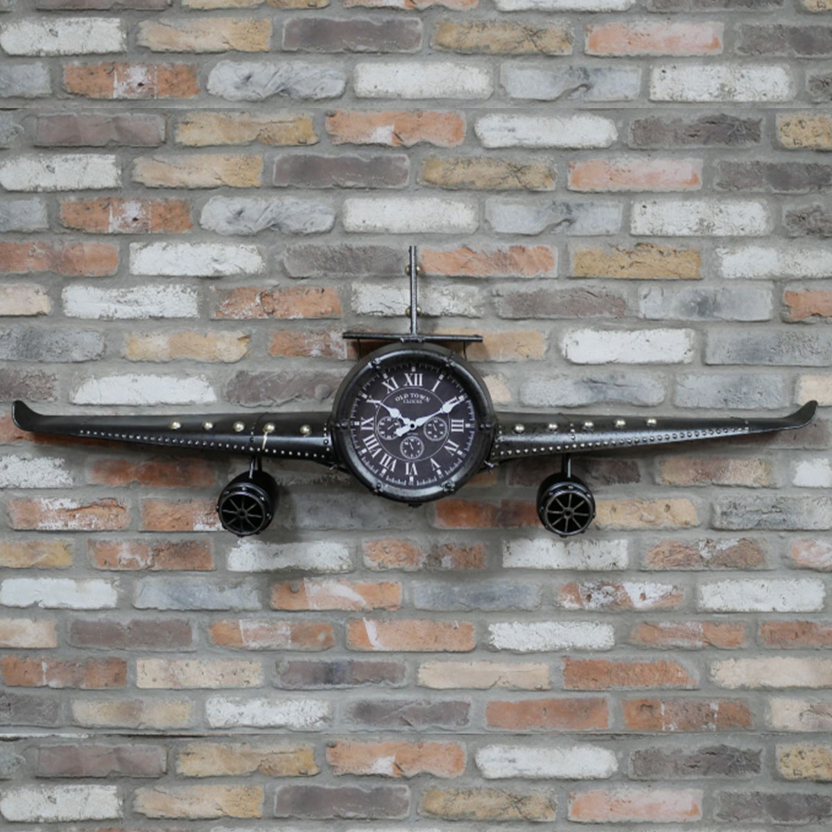 Rustic Black Aeroplane Wall Clock 145cm x 48cm