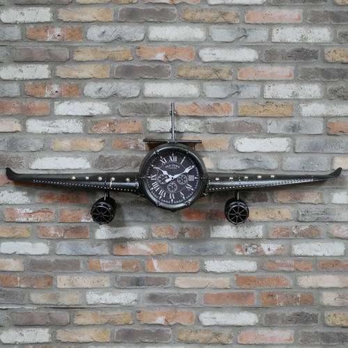 Rustic Black Aeroplane Wall Clock 145cm x 48cm