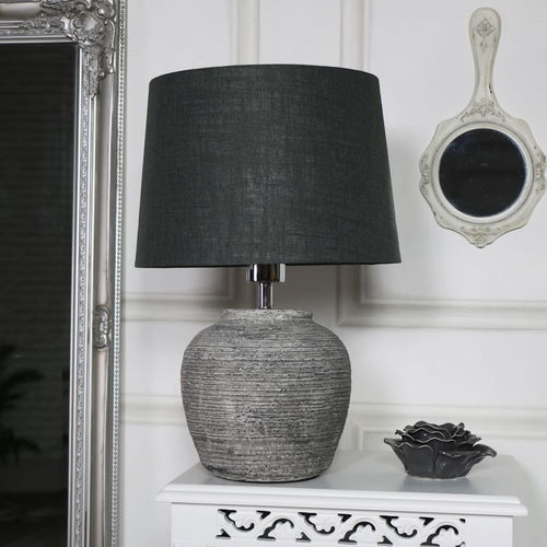 Rustic Grey Stone Round Table Lamp