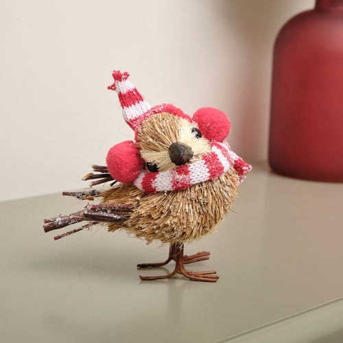 Rustic Twig Christmas Bird With Scarf Ornament