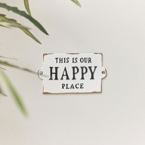 Rustic White Metal 'Happy Place' Wall Sign 