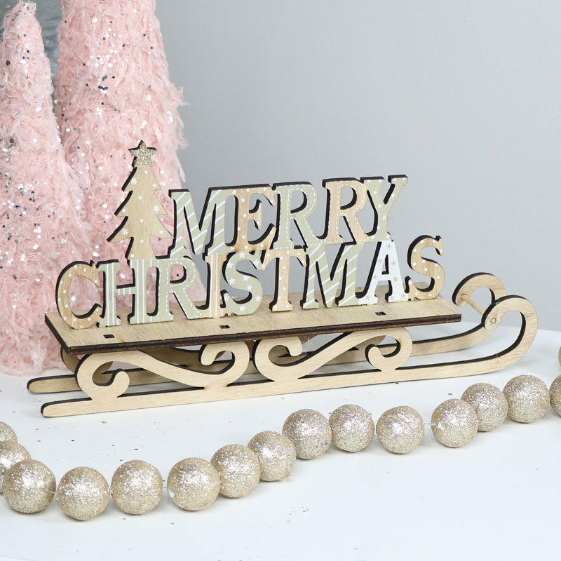 Rustic Wooden 'Merry Christmas' Sleigh - 29cm
