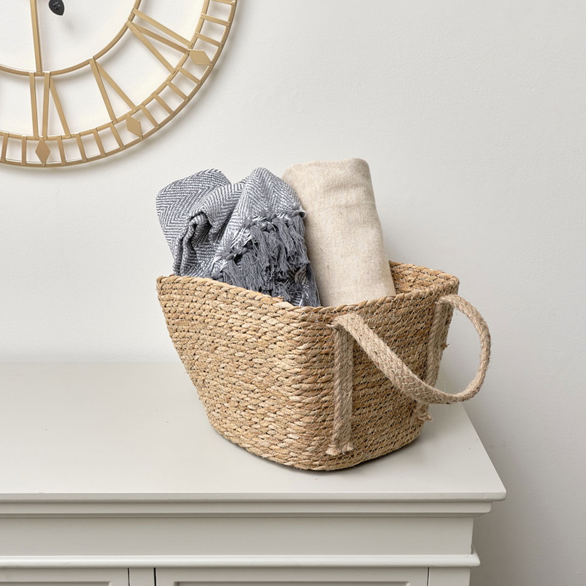 Rustic Woven Storage Basket with Handles - Large