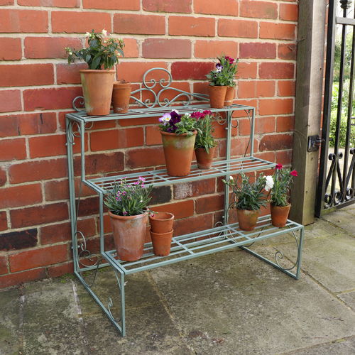 Sage Green Metal Three Tier Plant Stand